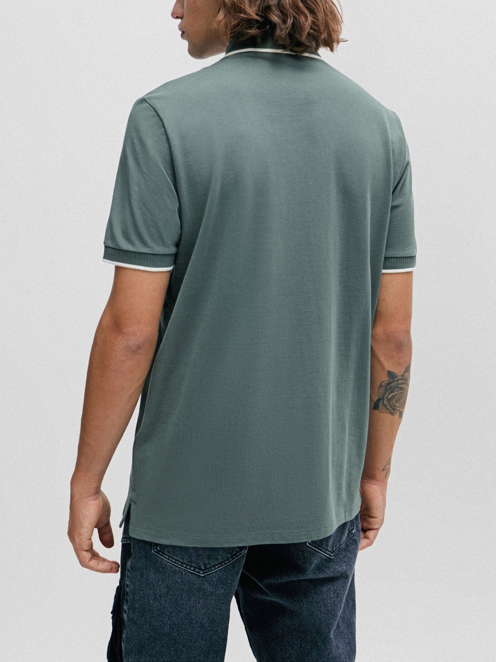 Hugo Boss Cotton-piqu Slim-fit Polo Shirt With Red Logo Label In Green