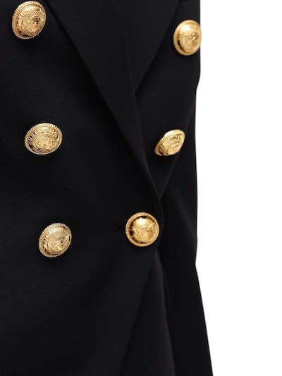 Balmain Black Double-breasted Jacket With Branded Buttons And Asymmetric Cut In Wool Woman