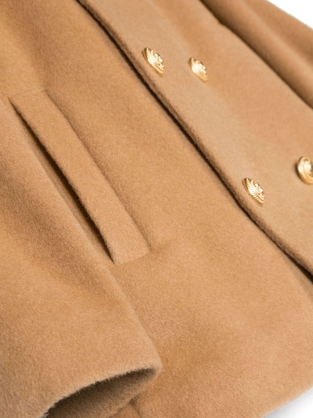 Balmain Double-breasted Hooded Wool Coat In Nude
