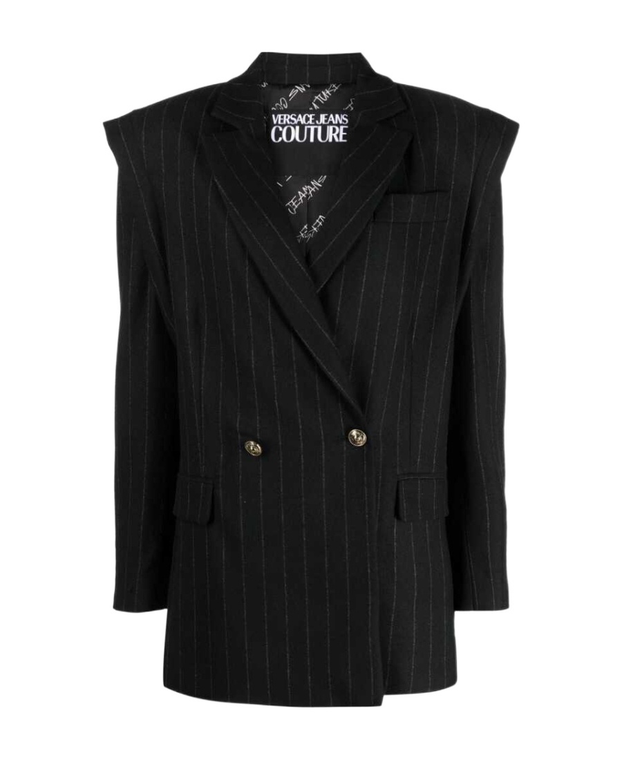 Versace Jeans Pinstriped Double-breasted Blazer In Black