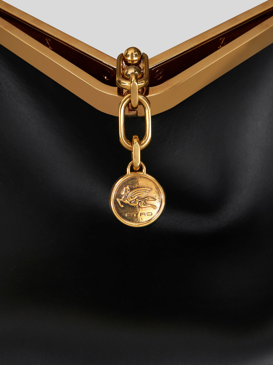 Etro 'small Vela' Black Shoulder Bag With Logo And Pegasus Charm In Black
