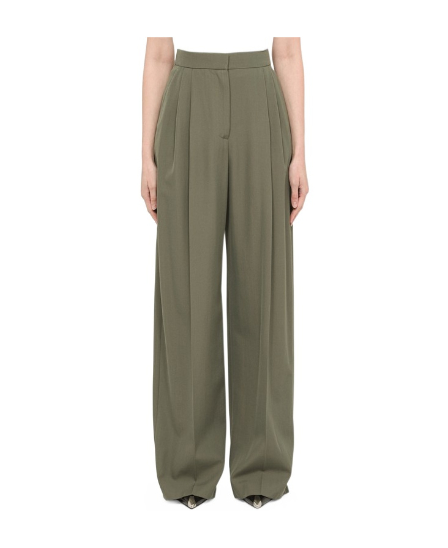 Alexander Mcqueen High Waist Wide Leg Trousers With Belt Loops In Green