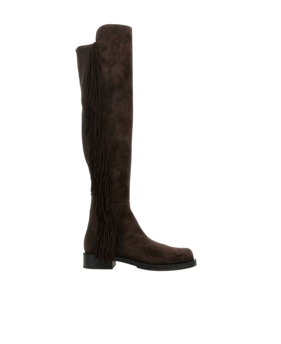 Stuart Weitzman Dark Brown 5050 Bold Fringe Boots In Black