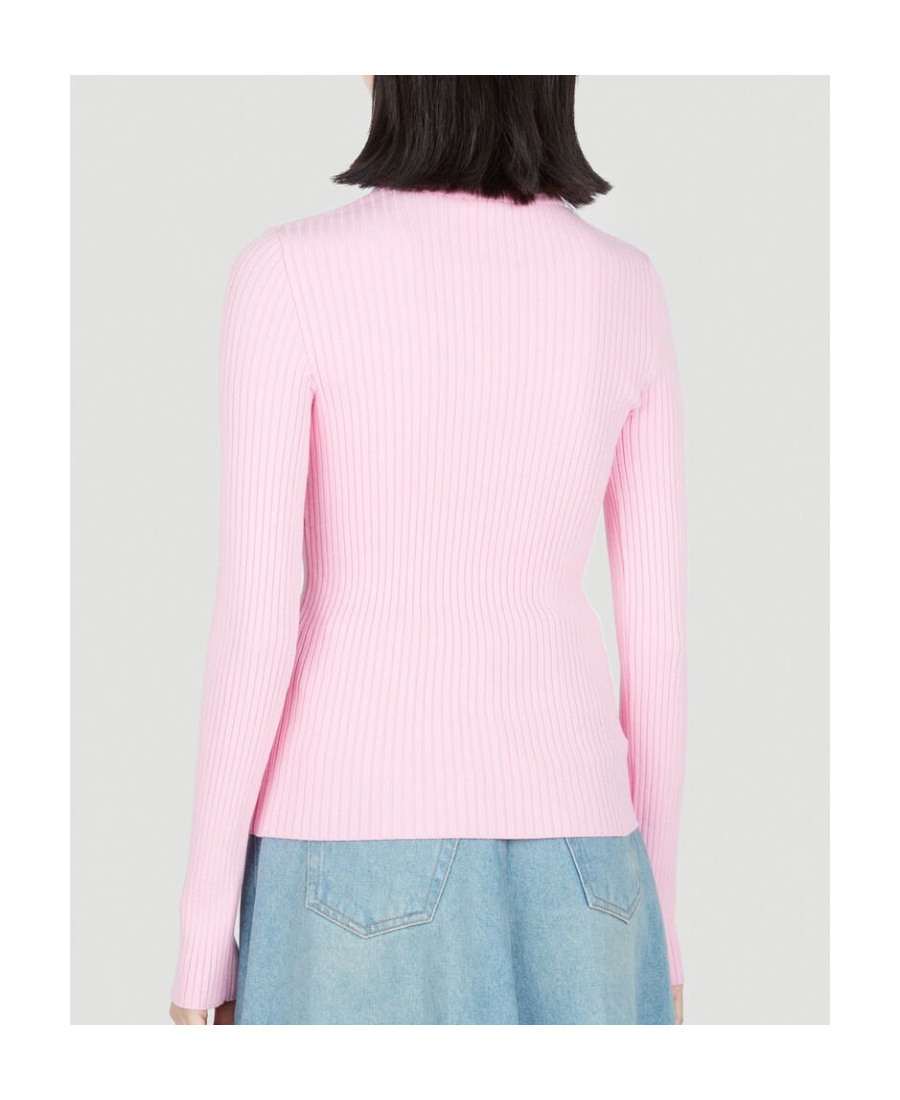 Shop Courrèges Logo-patch Ribbed-knit Jumper In Pink