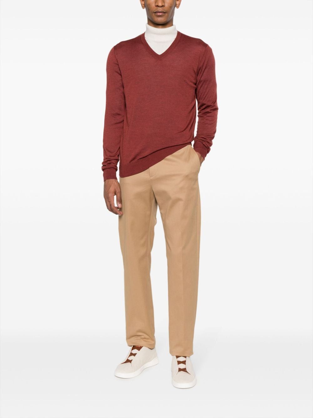 Colombo Fine-knit V-neck Jumper In Red