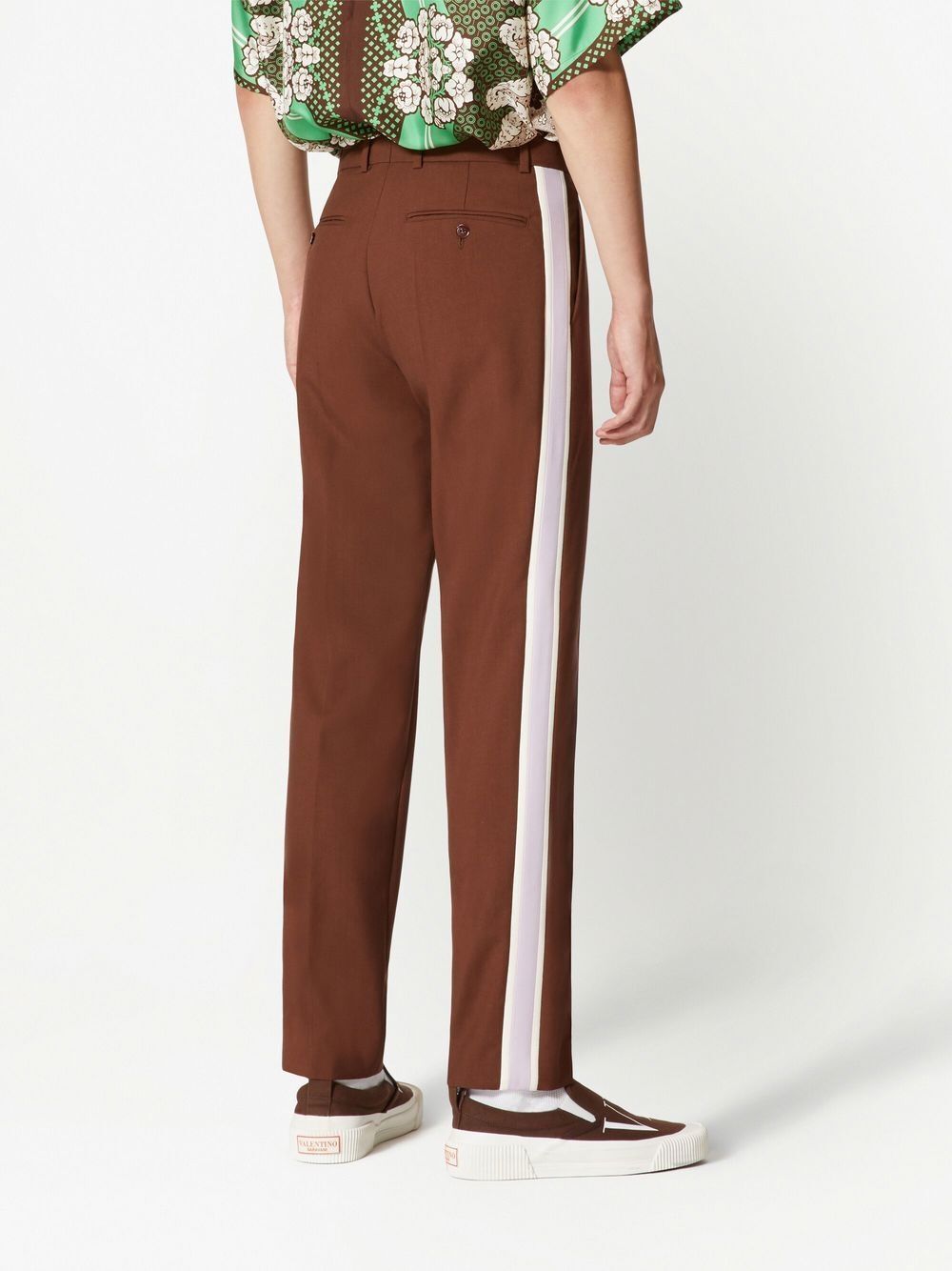 Valentino Side-stripe Straight Leg Trousers In Brown