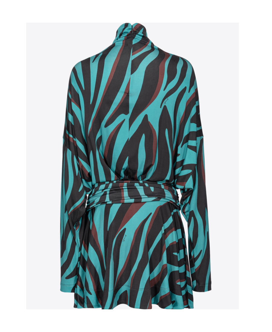 Pinko Zebra-print Belted Minidress In Black