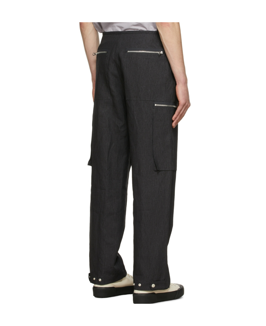 Jil Sander Navy Linen Cargo Pants In Black