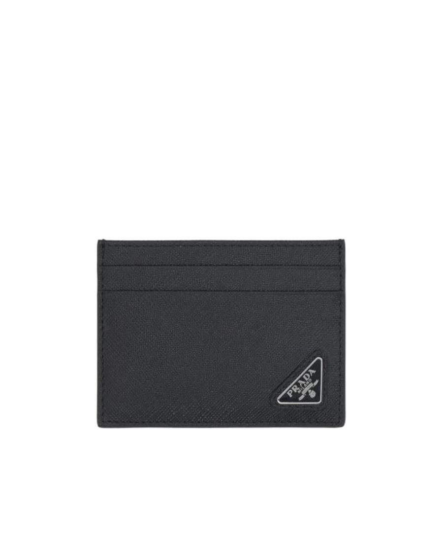 Prada Triangle Logo Leather Cardholder In Black