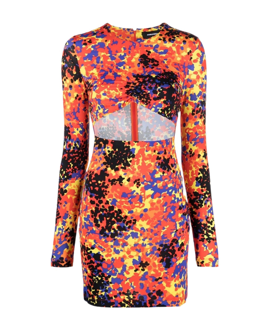 Dsquared2 Short Dress With Cut-out Design And Long Sleeves In Multicolor