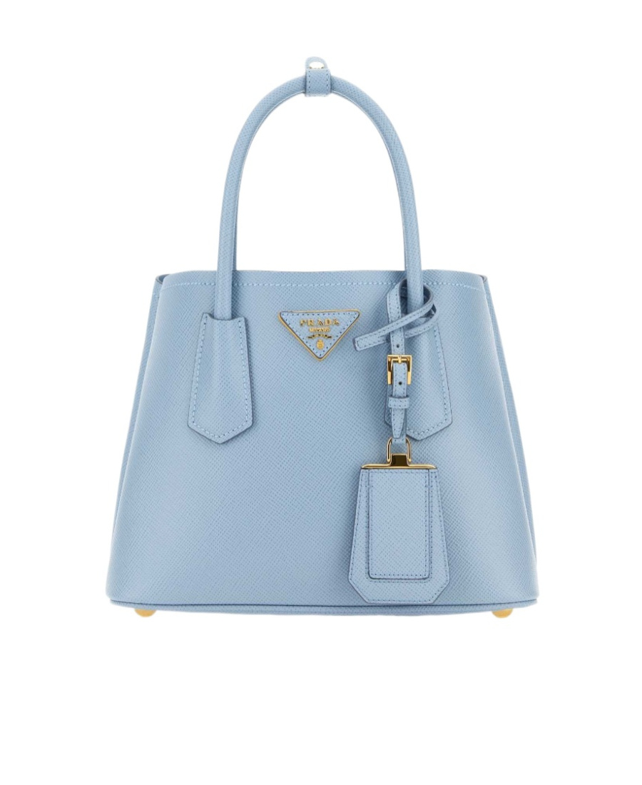 Prada Mini Double Saffiano Leather Tote Bag In Blue