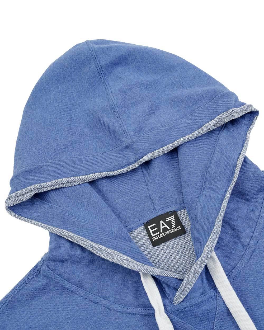 Ea7 Letter Printed Hooded Sweater In Blue