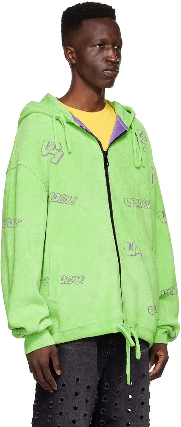 We11 Done Terry-cloth Zip-up Hoodie In Green