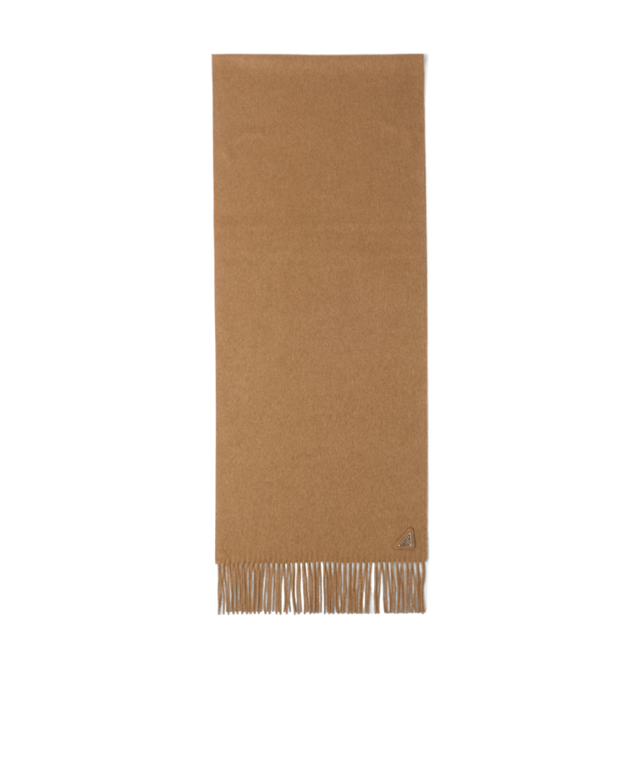 Prada Logo-plaque Silk-cashmere Scarf In Brown