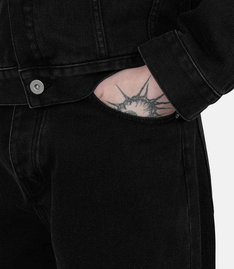 Drôle De Monsieur Belt Loop Denim Trousers In Black