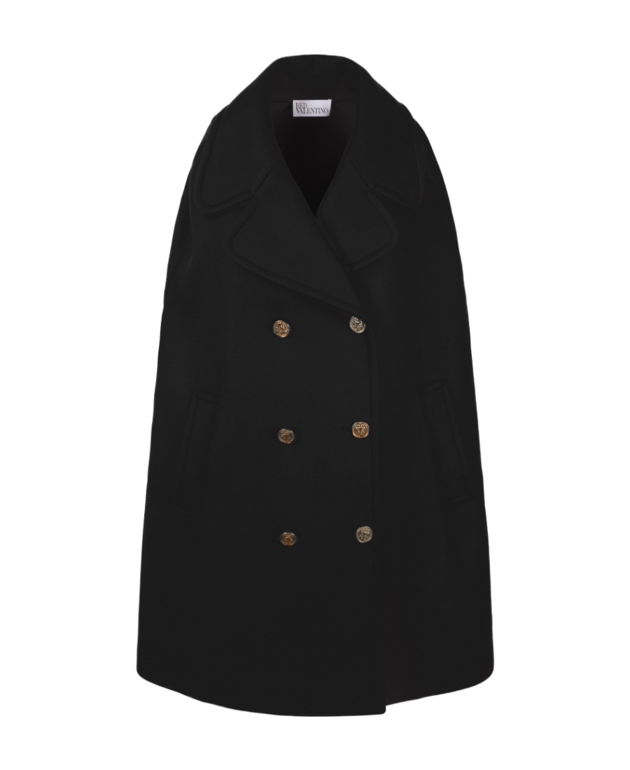 Red Valentino Double-breasted Wool-blend Cape In Black