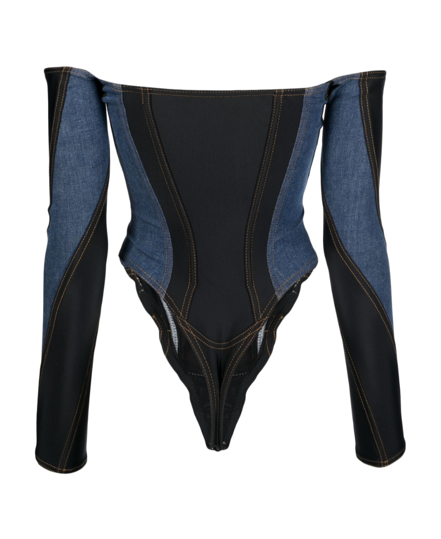 MUGLER CORSET DENIM BODYSUIT