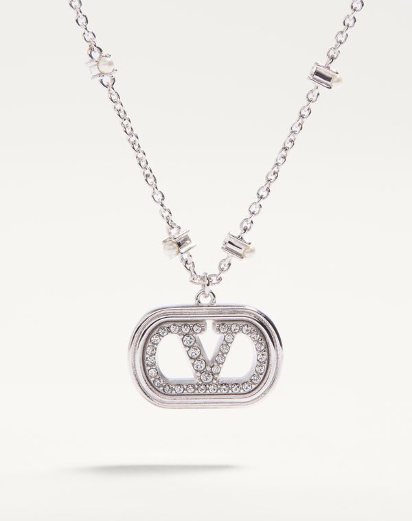 Valentino Logo Necklace In Gray