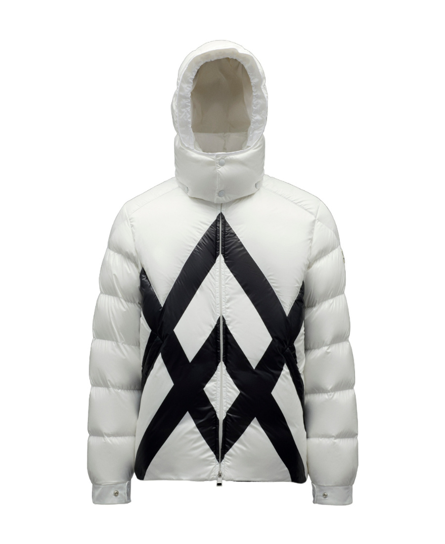 Moncler Criss Cross-print Puffer Jacket In White