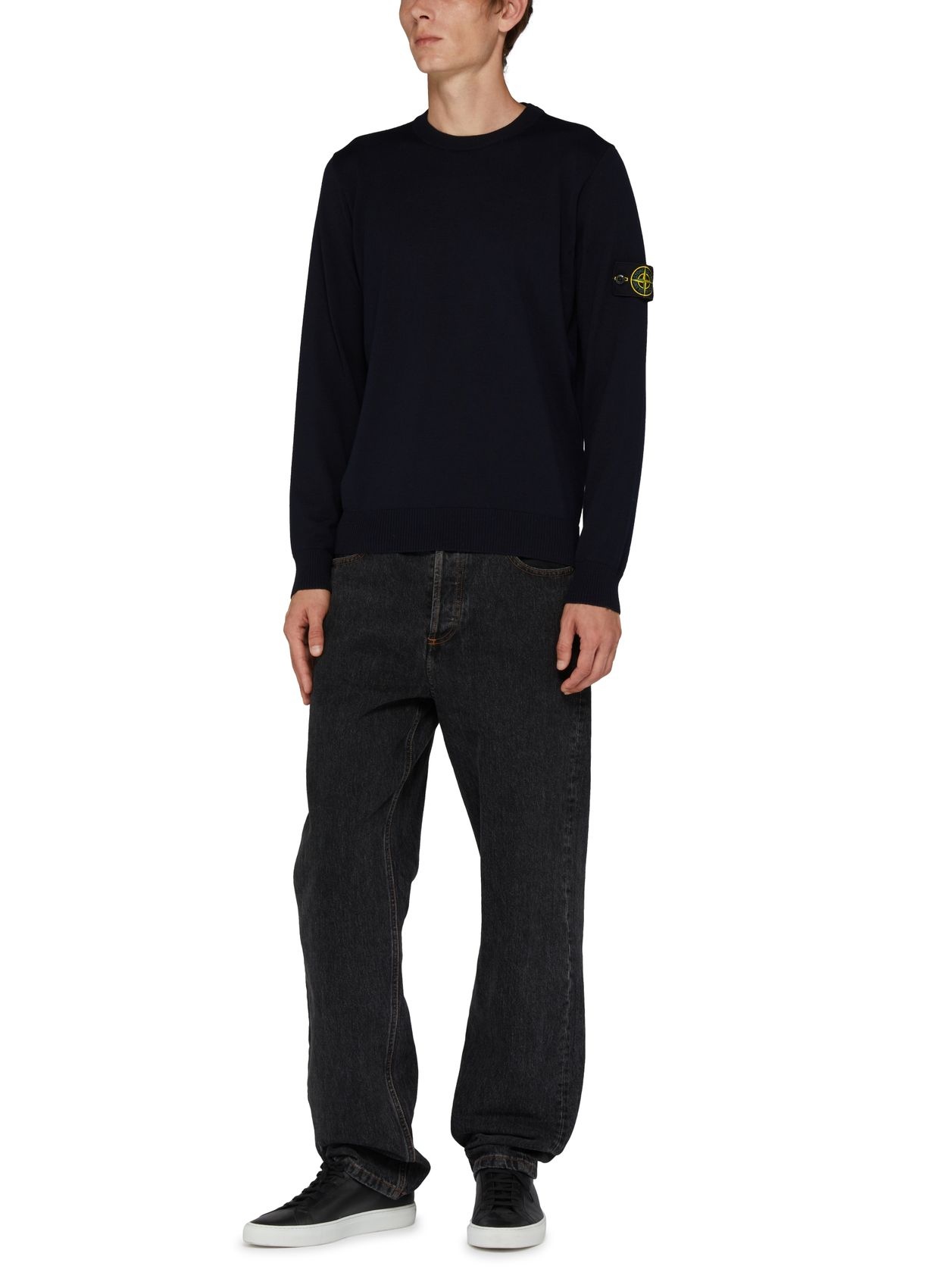 Shop Stone Island Logo Sticker Sweater In Black