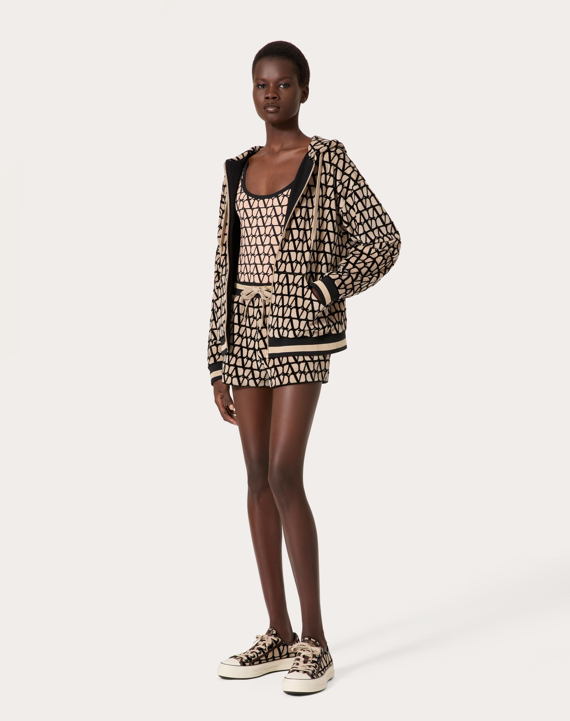 Valentino Toile Iconographe Zip-up Hoodie In Nude