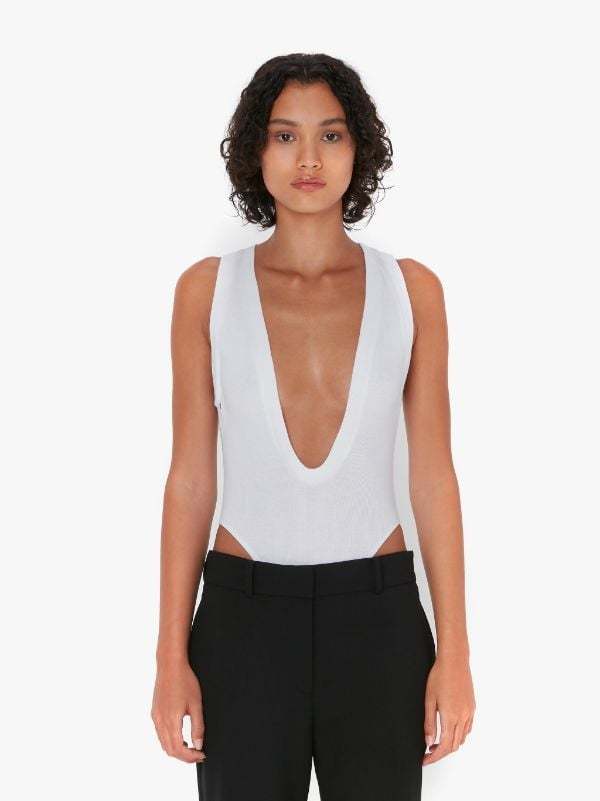 Jw Anderson Low Scoop-neck Bodysuit In White