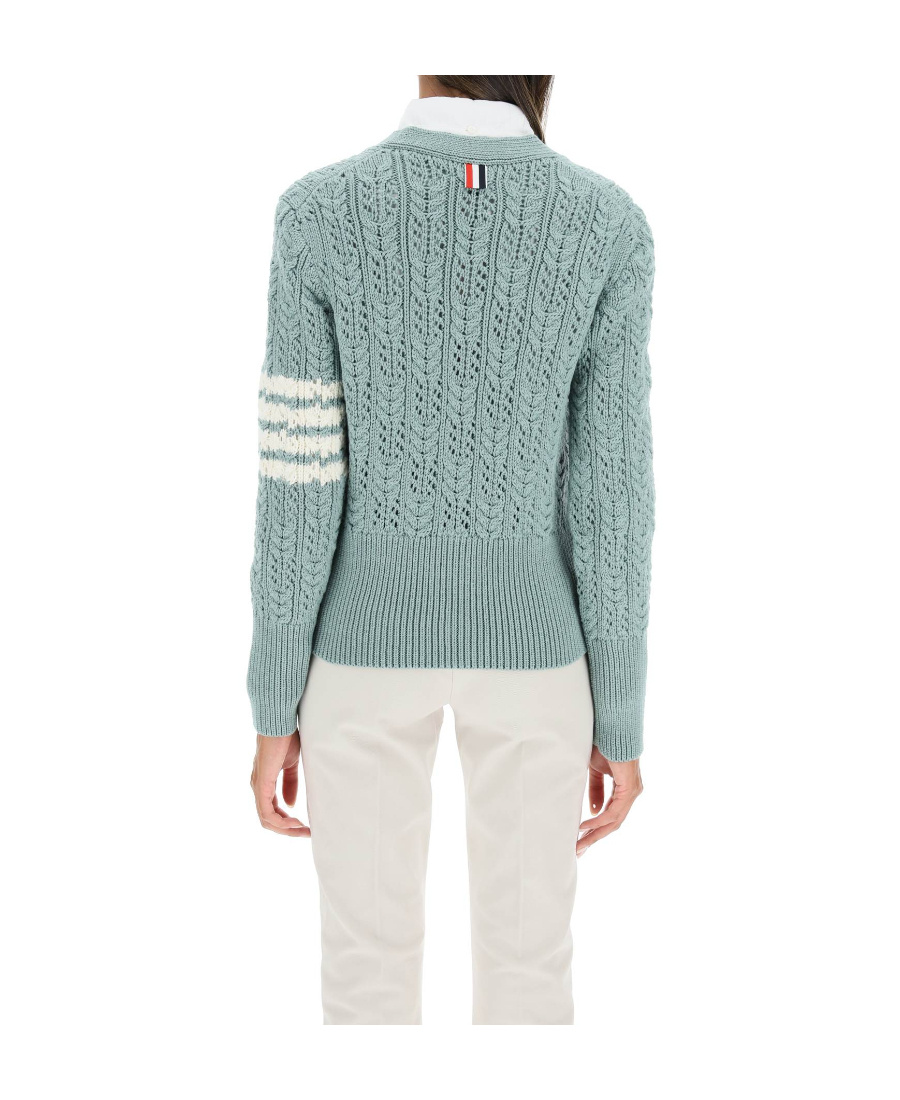 Thom Browne 4-bar Pointelle-knit V-neck Cardigan In Green