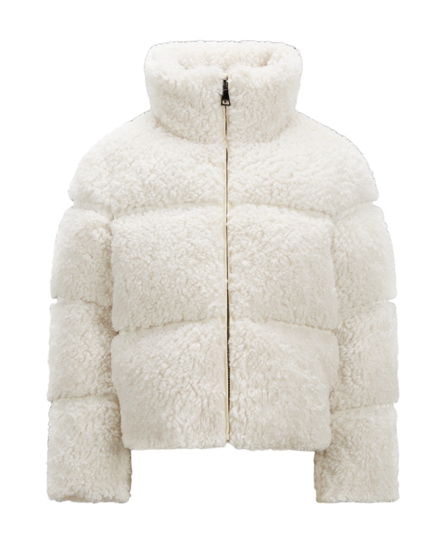 Moncler Sergura Logo-patch Shearling Jacket In White