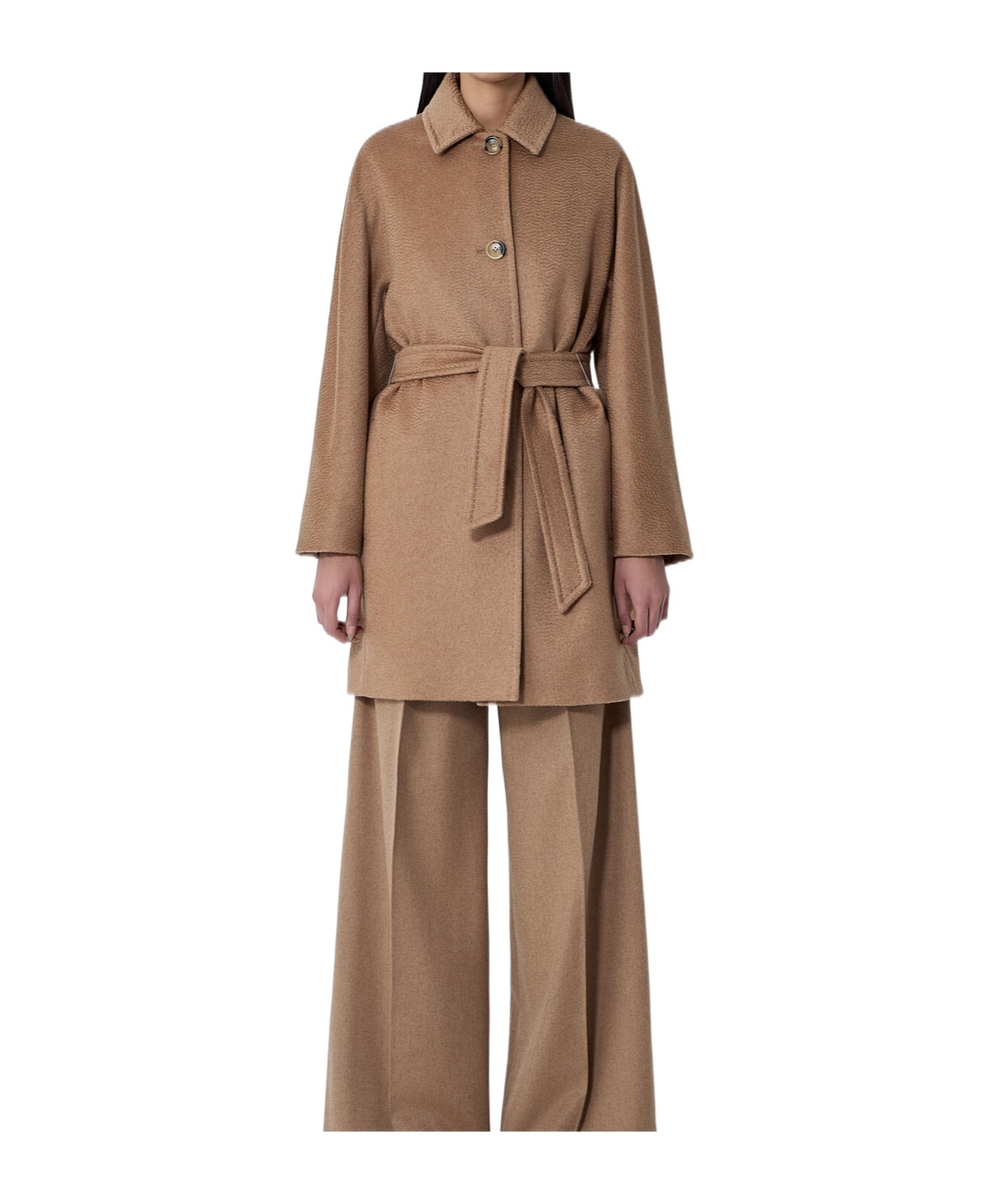Max Mara Lapel Long-sleeved Coat In Brown