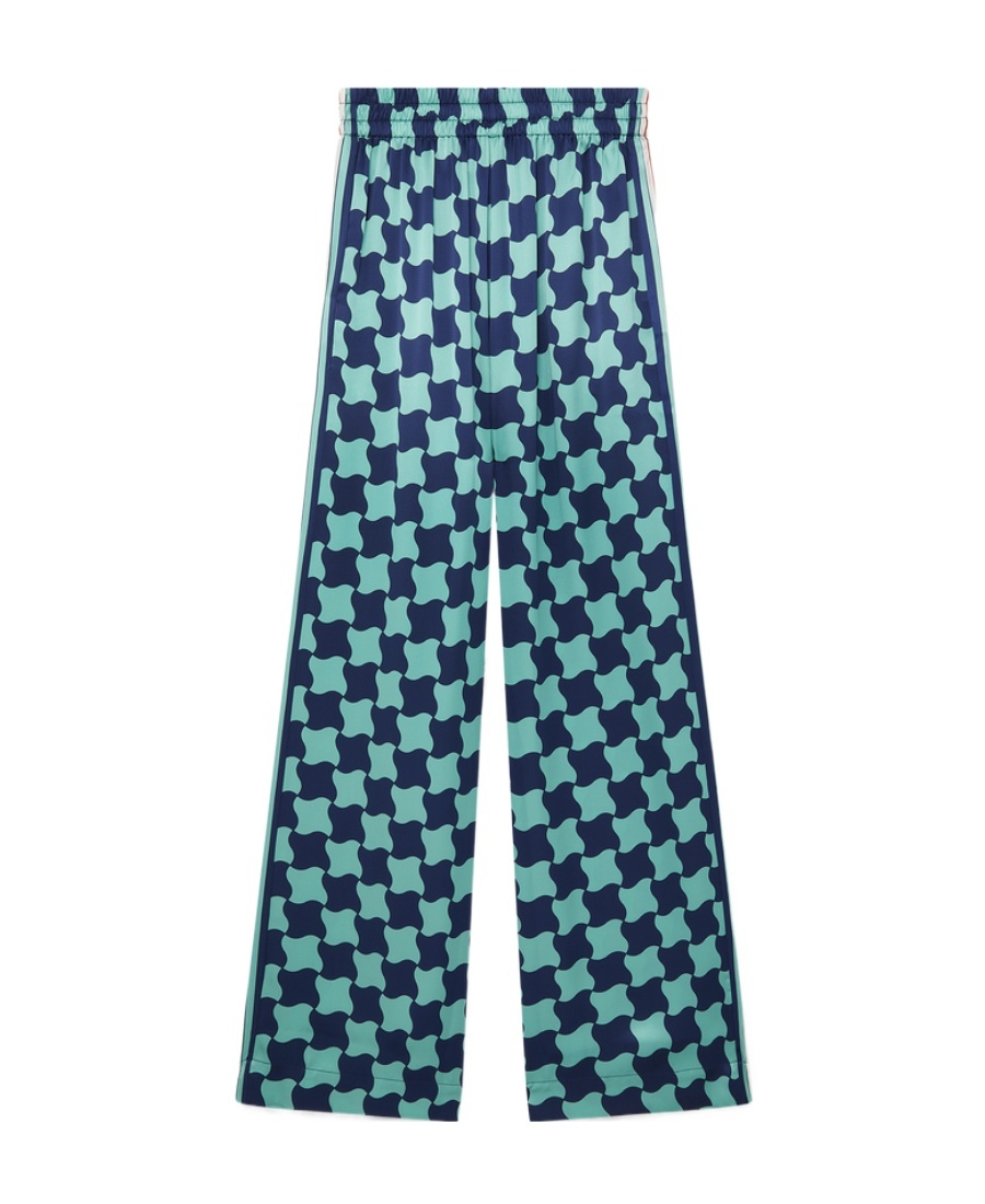 Shop Casablanca Graphic-print Silk Trousers In Blue