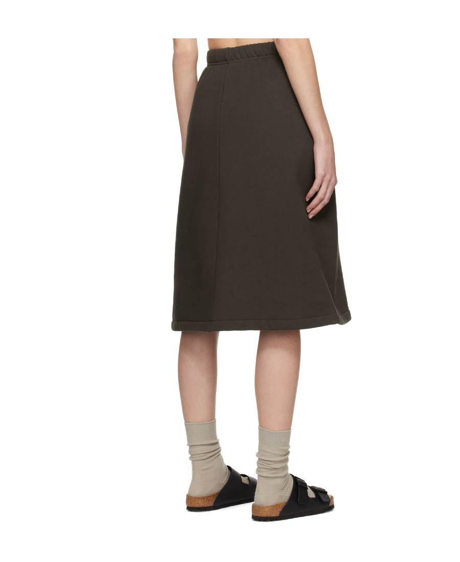 Essentials Gray Drawstring Midi Skirt In Black