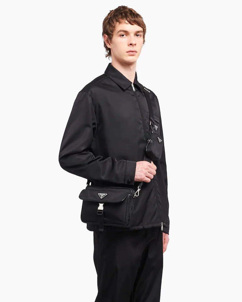 Prada Re-nylon And Saffiano Leather Shoulder Bag In Black