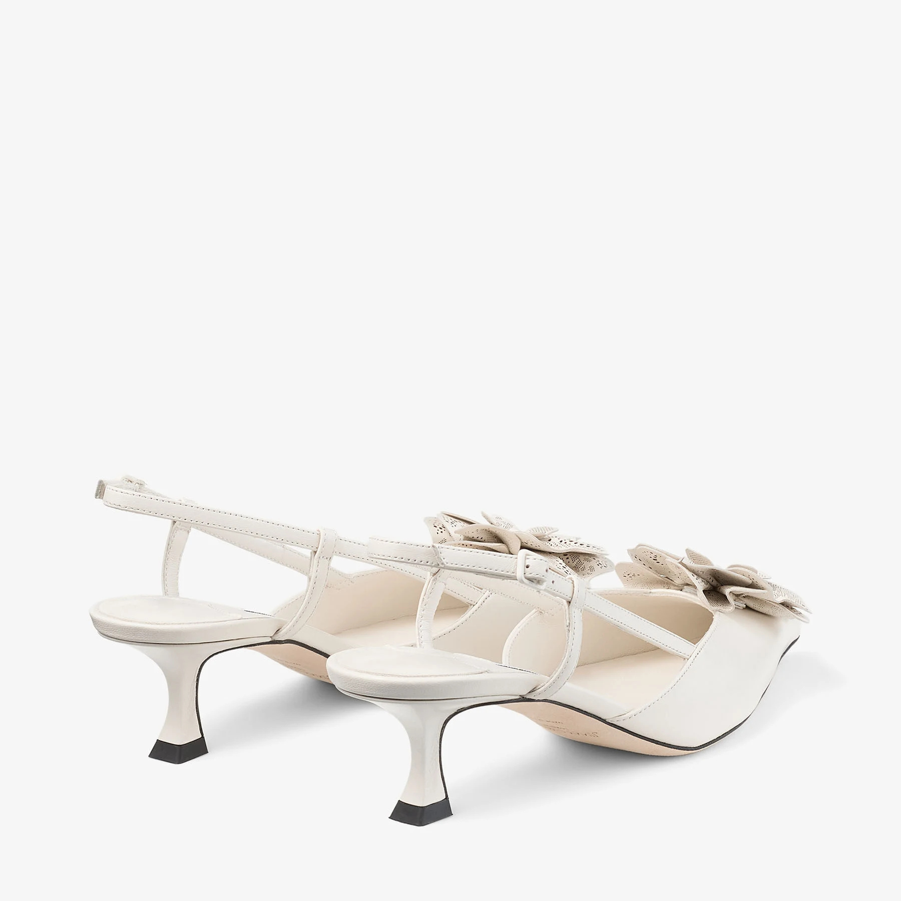 Jimmy Choo Latte Shiny Nappa Leather Slingbacks With Lace Corsage In Multi