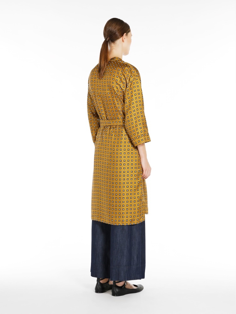 Max Mara Printed Silk Kaftan Dress In Brown