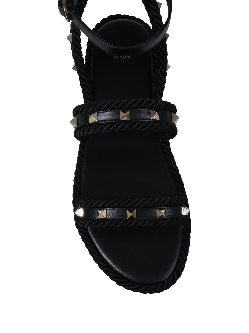 Valentino Round-headed Flat Sandals In Black