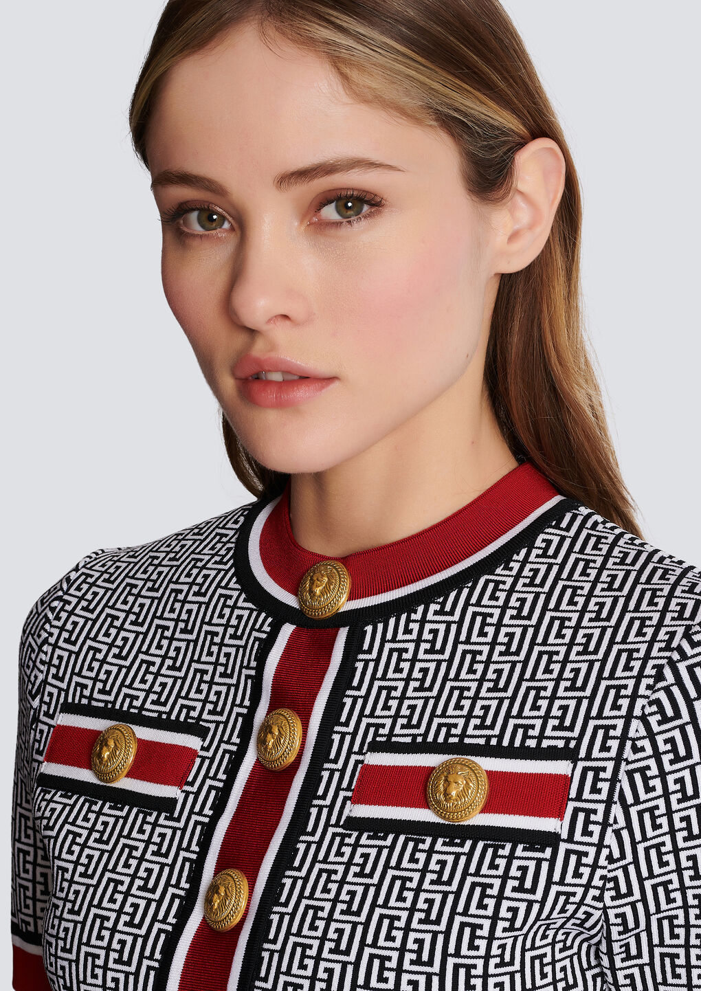 Balmain Monogram Jacquard Short Sleeve Crop Sweater In Black