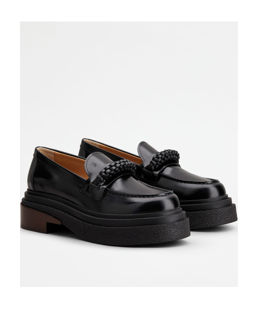 Shop Tod's Almond-toe Leather Loafers In Black