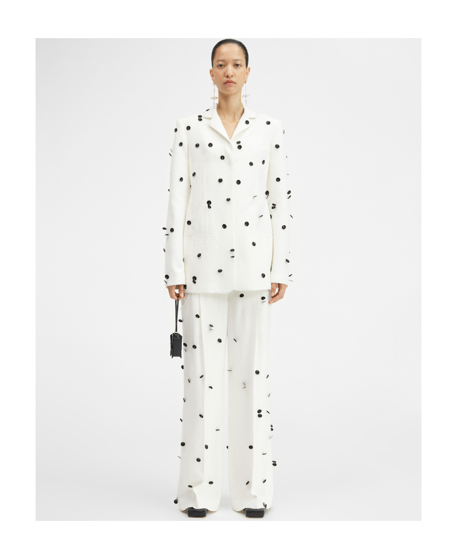 Jacquemus Le Veste Caraco Embroidered Polka Dot Belted Single Breasted Blazer In White