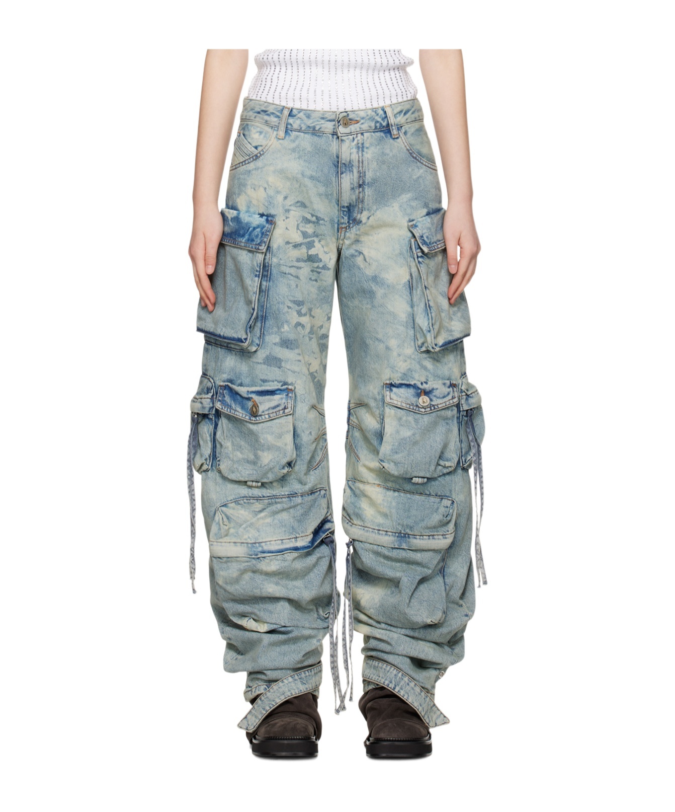 Attico Fern Cargo Denim Pants In Gray