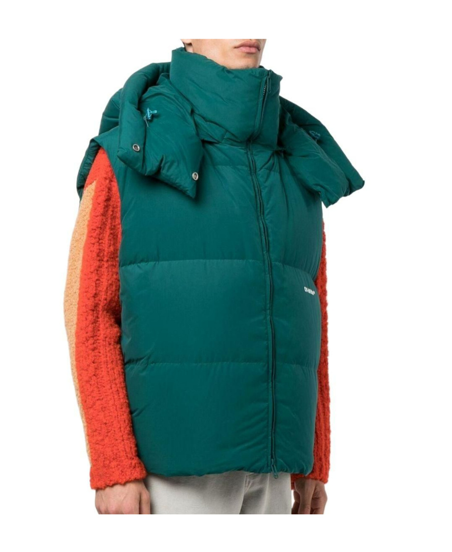 Off-white Logo-print Padded Hooded Gilet In Green