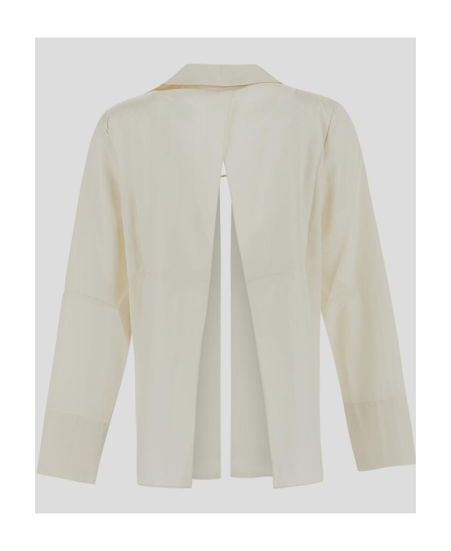 Jacquemus La Chemise Notte Logo Charm Open Front Stretch Satin Blouse In White