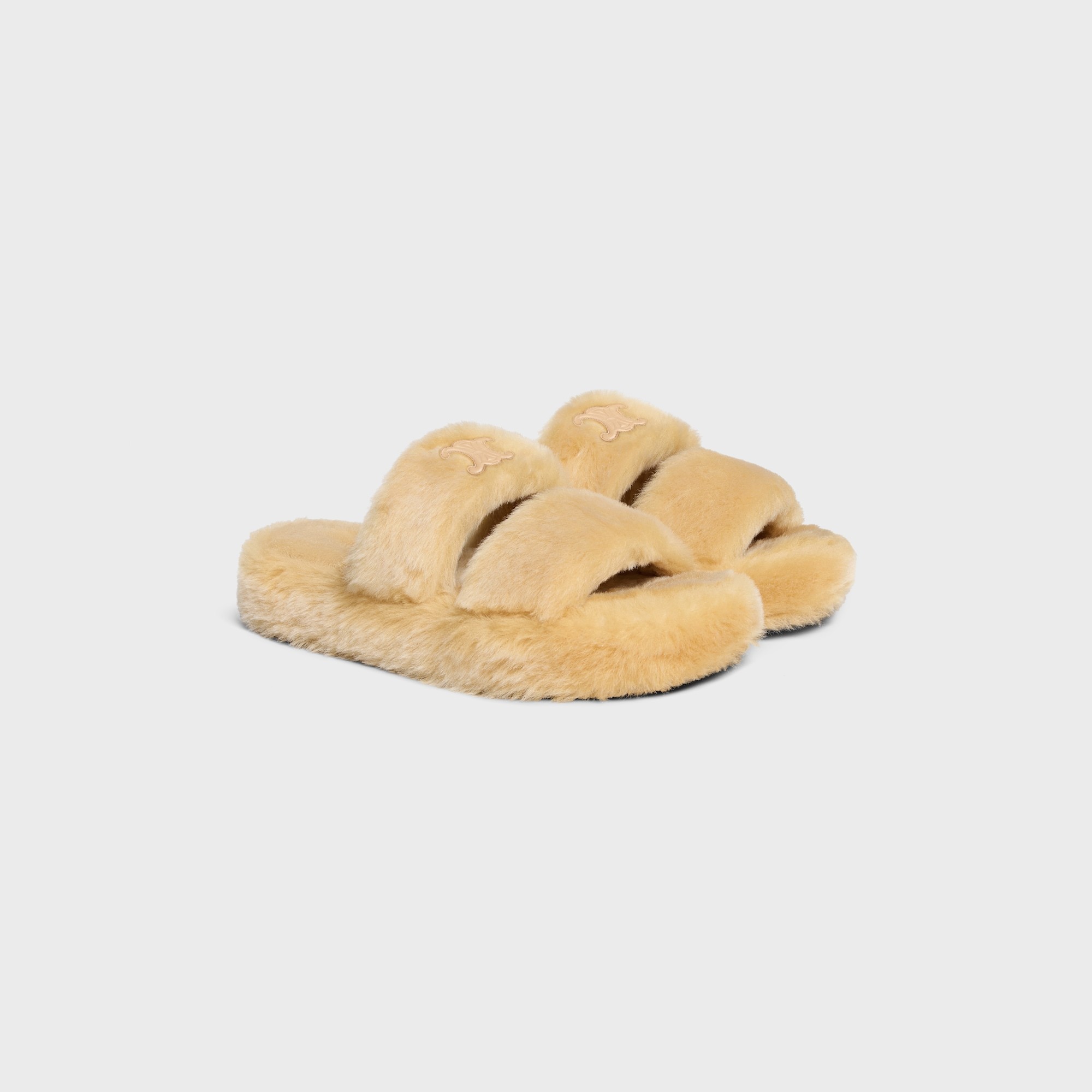 Celine Triomphe Shearling Slipper In Brown