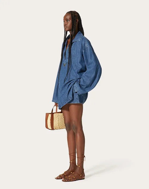 Valentino Drawstring Denim Shorts In Blue