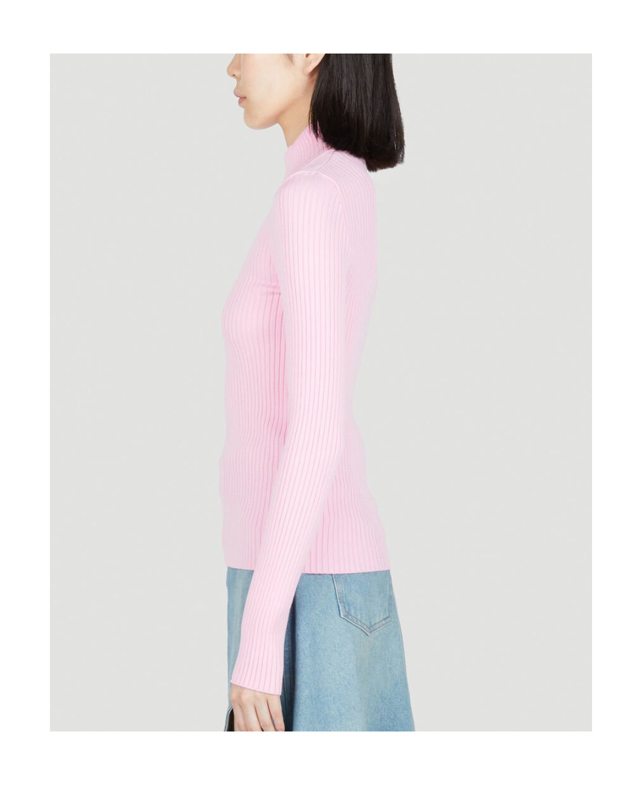 Shop Courrèges Logo-patch Ribbed-knit Jumper In Pink