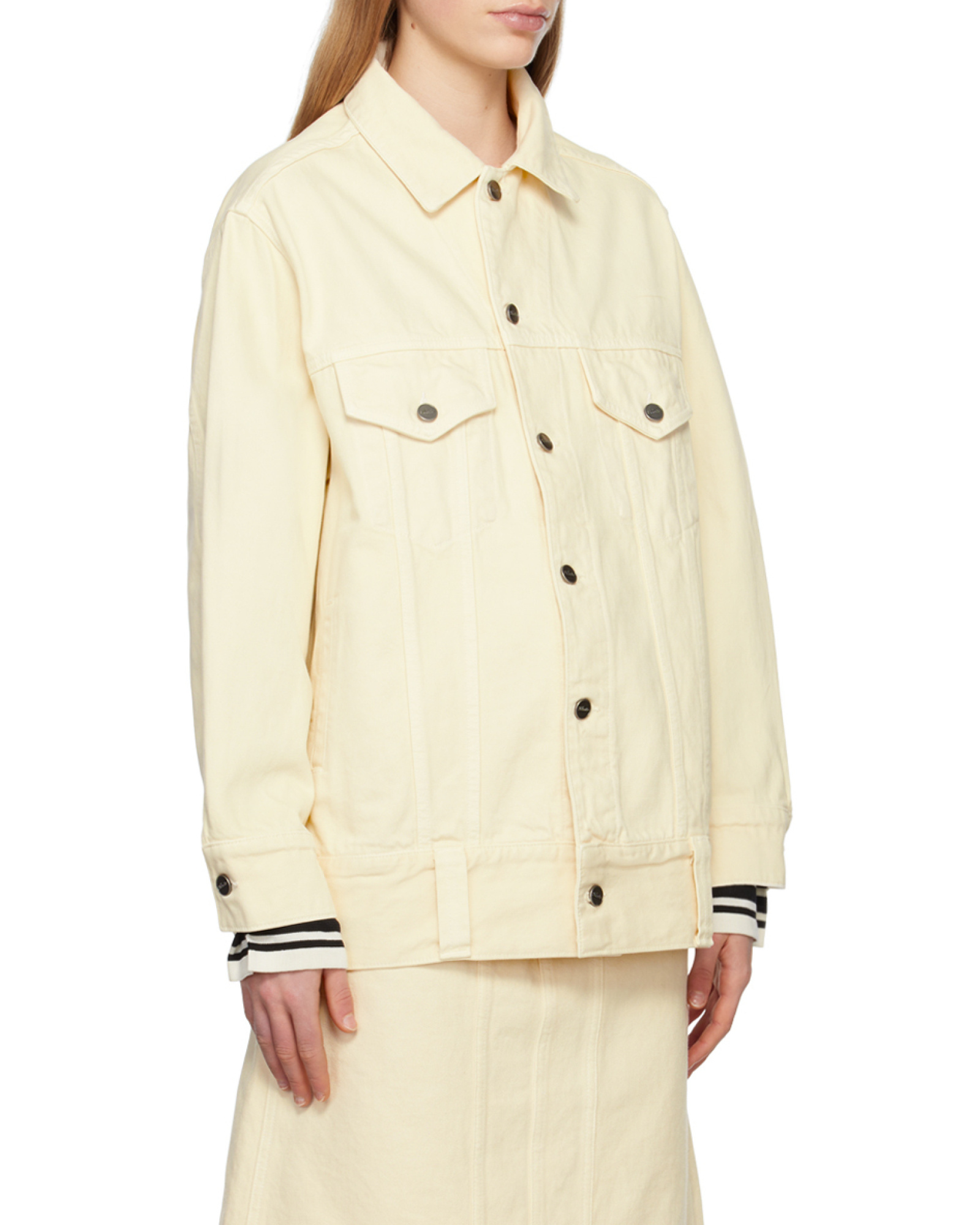 Khaite Square Collar Button Denim Coat In White