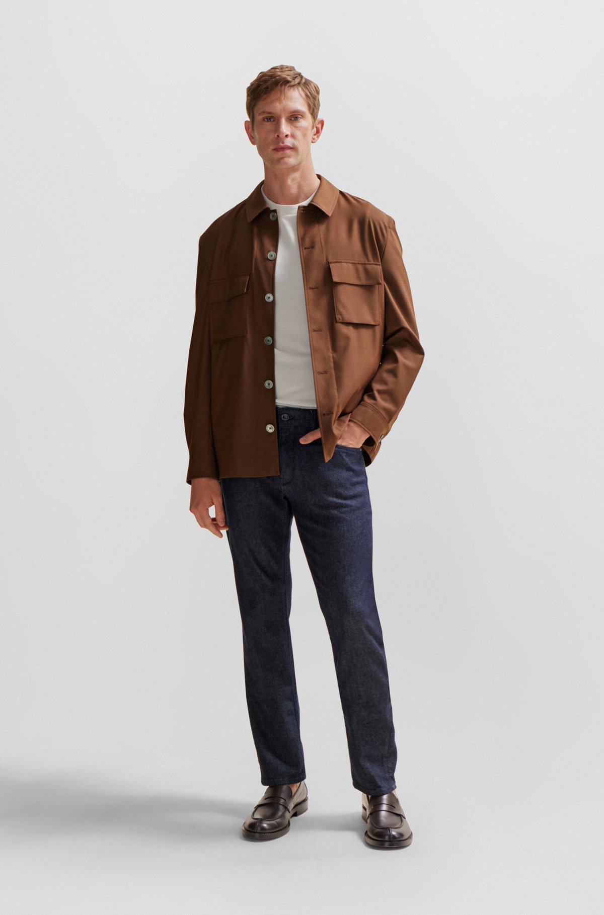 Hugo Boss Mélange-effect Shirt Jacket In Brown