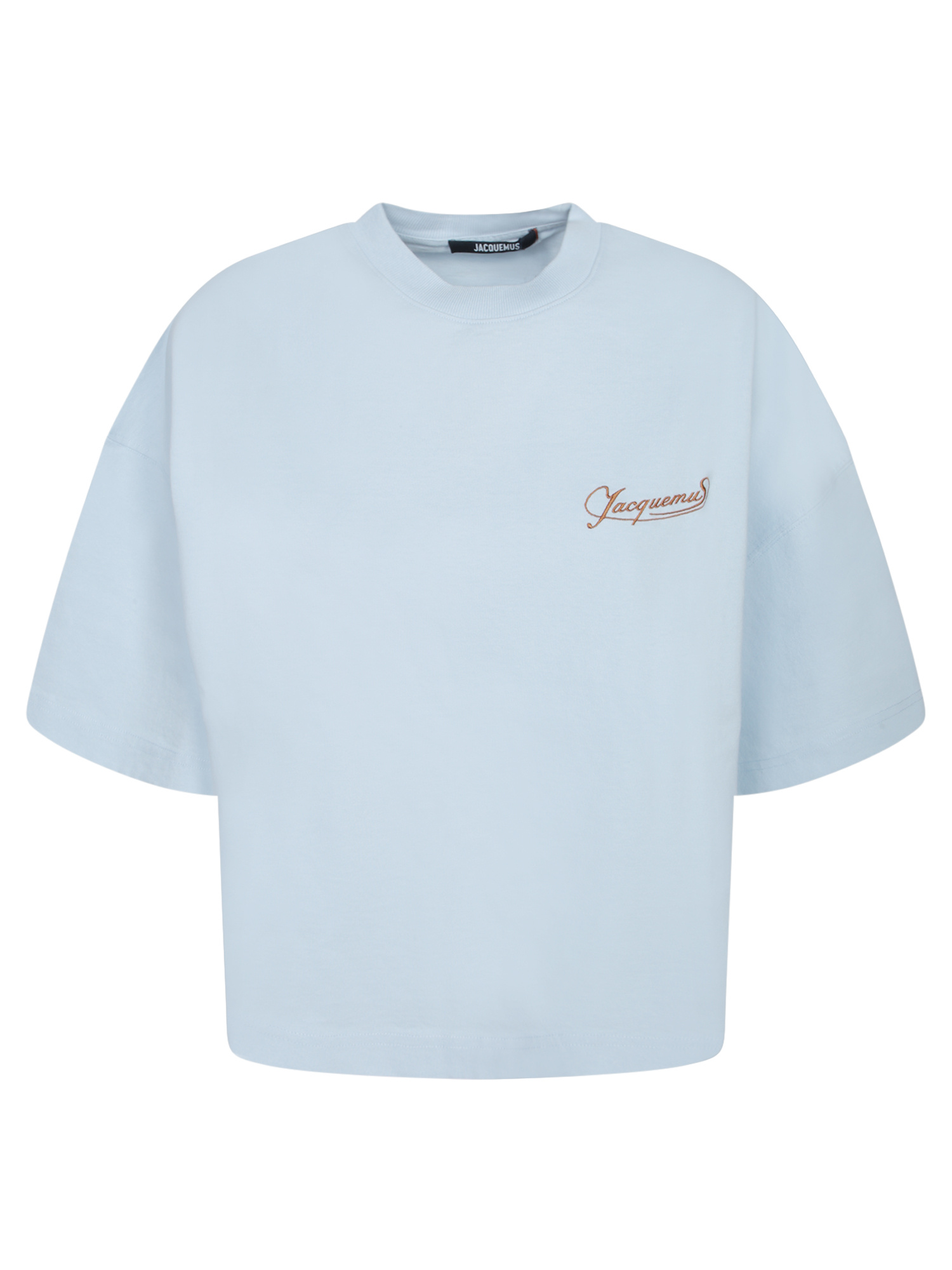 Jacquemus Cropped Logo Embroidered T-shirt In Blue