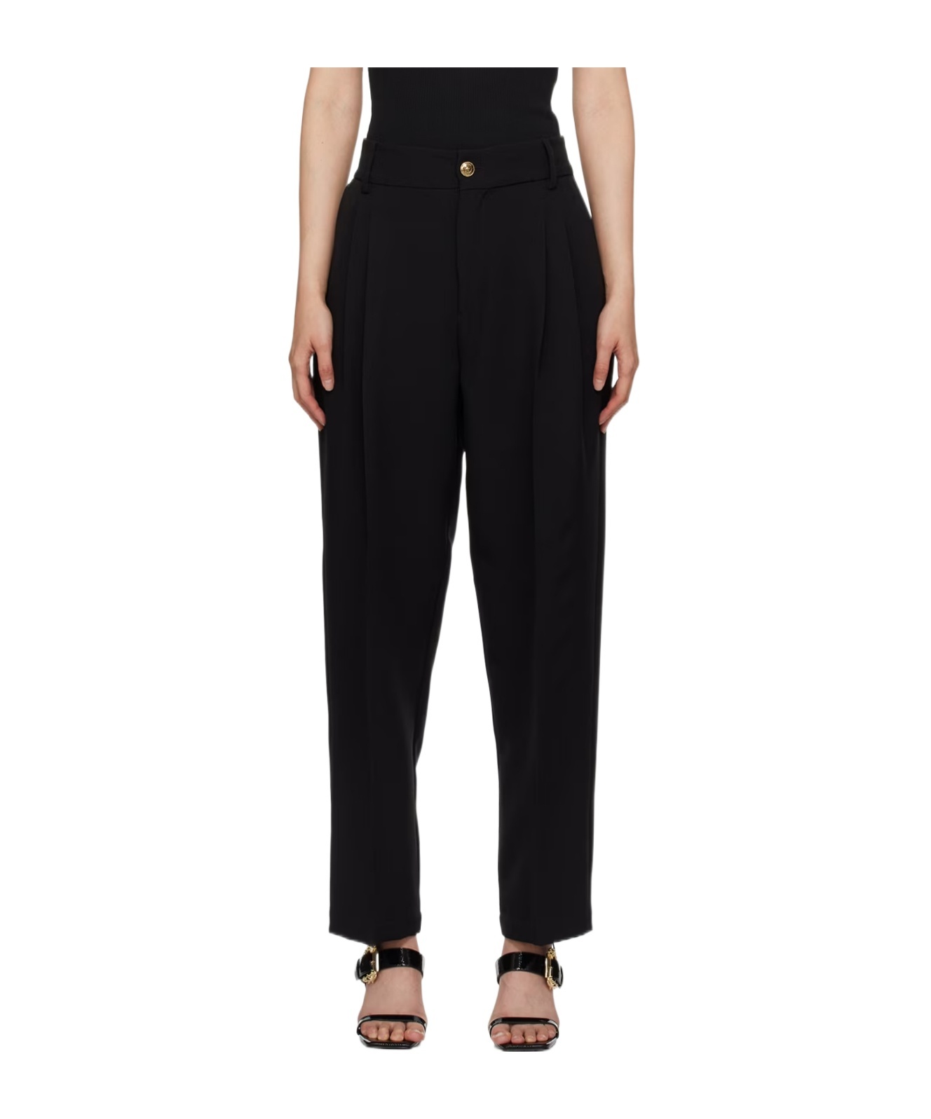 Versace Pleated Plain Casual Pants In Black
