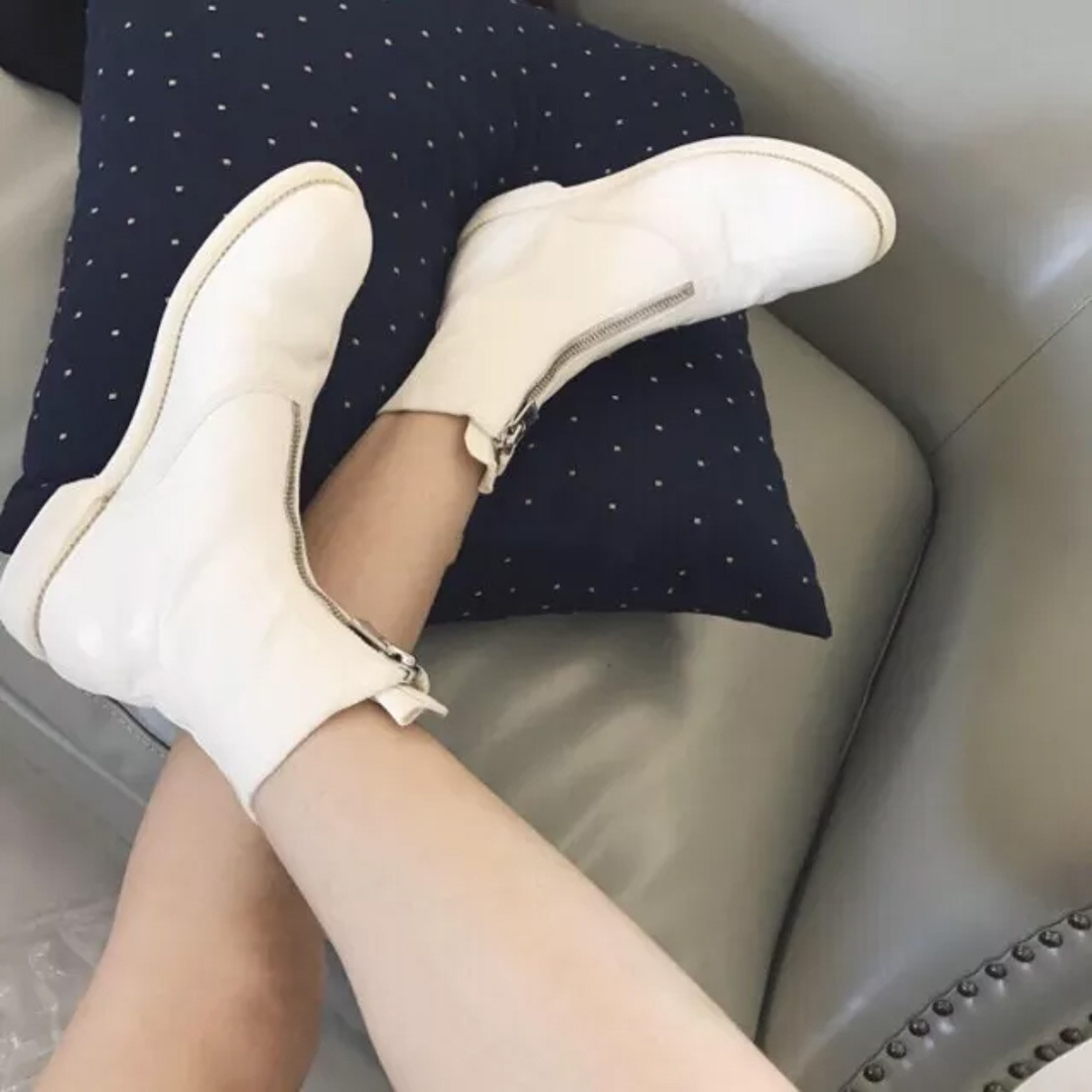 Shop Guidi Logo Zipper Boots In White