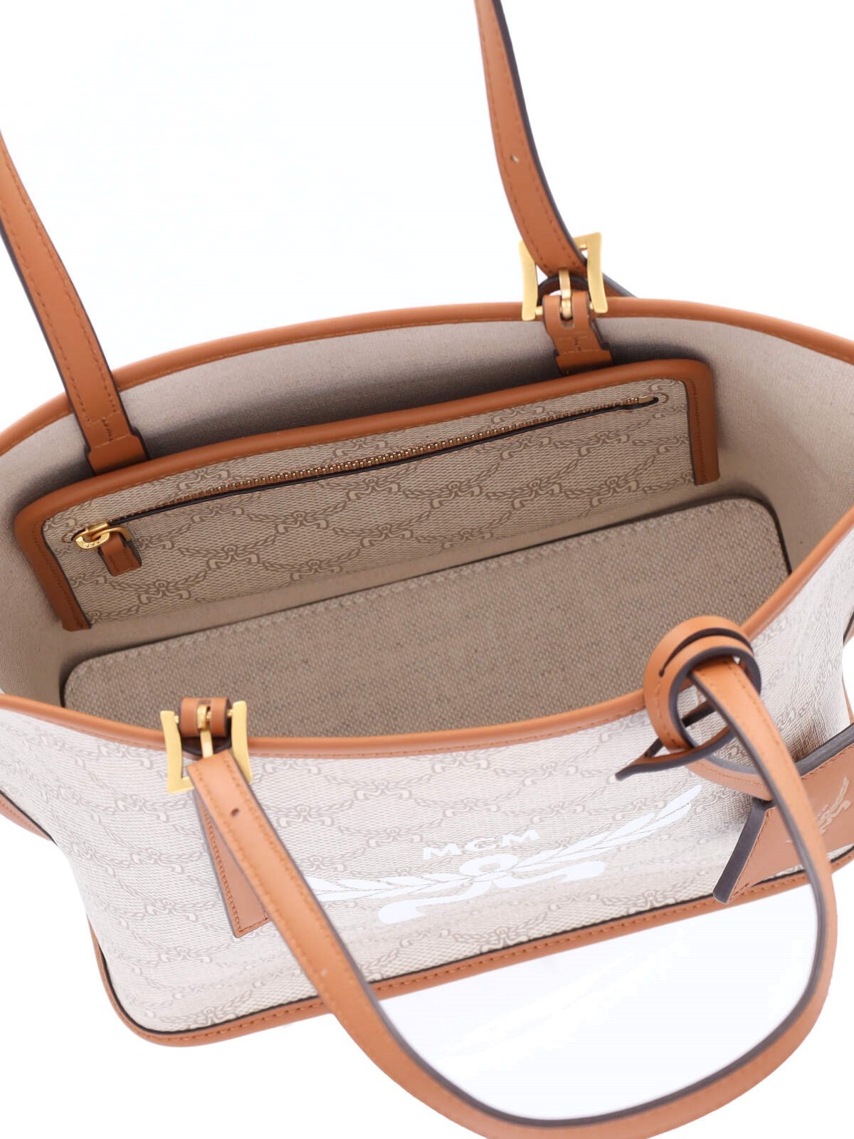 Mcm Mini Himmel Lauretos Monogram Pattern Tote Bag In Nude